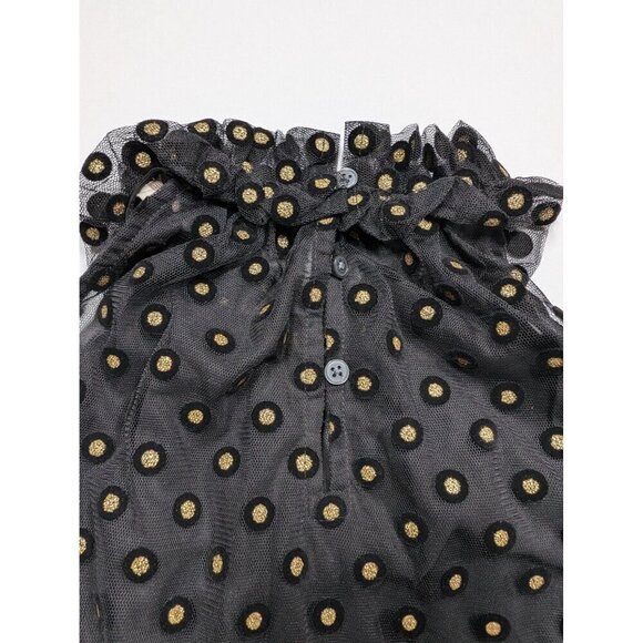 Black Halter Neck Polka Dot Top Ruffle Coquette Flocking By Loft Women Small - Picture 4 of 7